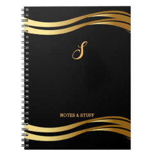 Caderno Espiral Script de estilo preto e Dourado de tendências mon