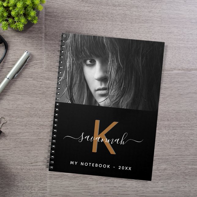 Caderno Espiral Script de fotografia em ouro branco preto (Criador carregado)