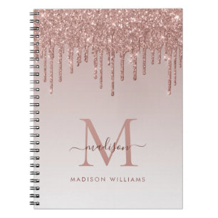 Caderno Espiral Script de Monograma do Glitter Sparkle de Discagem