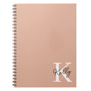 Caderno Espiral Script de Monograma Rosa Blush Moderno