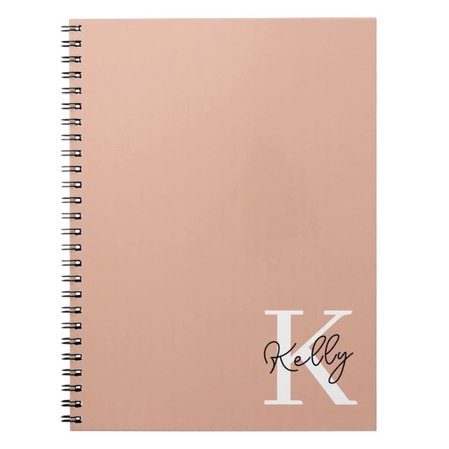 Caderno Espiral Script de Monograma Rosa Blush Moderno (Frente)