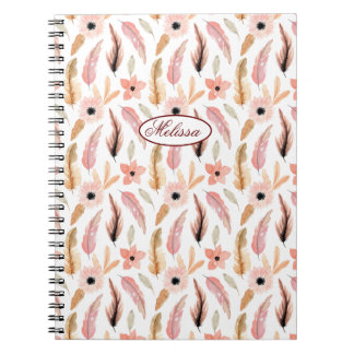 Caderno Espiral Script de Nome de Padrão de Aquarela Floral Girly