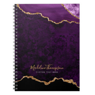 Caderno Espiral Script Dourado de Geode Agate de Velvet Roxo Glam