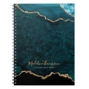 Caderno Espiral Script Dourado de Geode Agato de Teal Glam