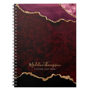 Caderno Espiral Script Dourado de Geode Agato do Glam Burgundy Vel