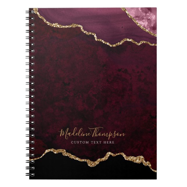 Caderno Espiral Script Dourado de Geode Agato do Glam Burgundy Vel (Frente)