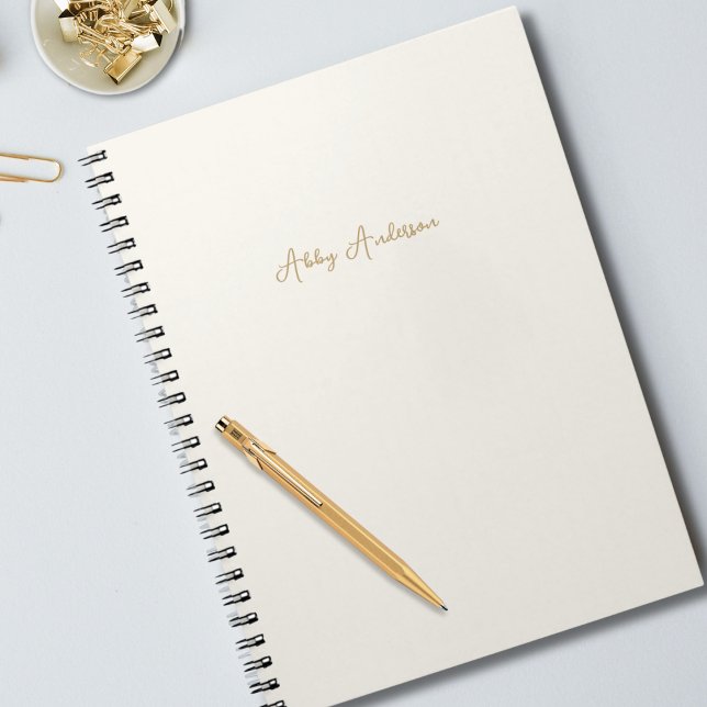 Caderno Espiral Script Dourado Mínimo Moderno Simples | Desligado  (Criador carregado)