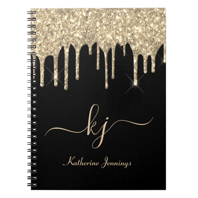Caderno Espiral Script Elegante Black Dourado Glitter Drives 2 Mon (Frente)