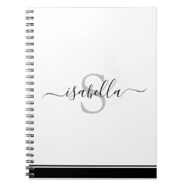 Caderno Espiral Script Elegante Moderno Monograma Preto