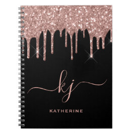 Caderno Espiral Script Elegante Rosa Dourado Glitter Drives 2 Mono
