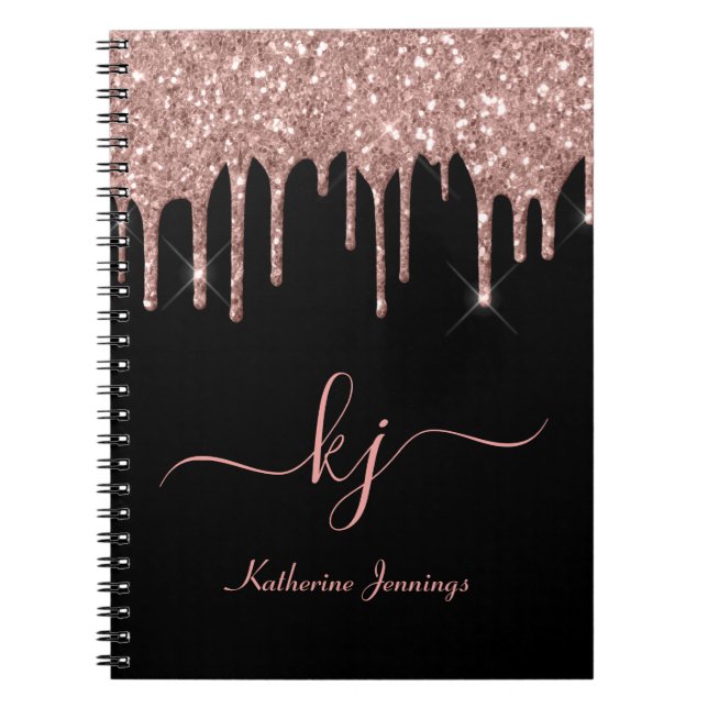 Caderno Espiral Script Elegante Rosa Dourado Glitter Drives 2 Mono (Frente)