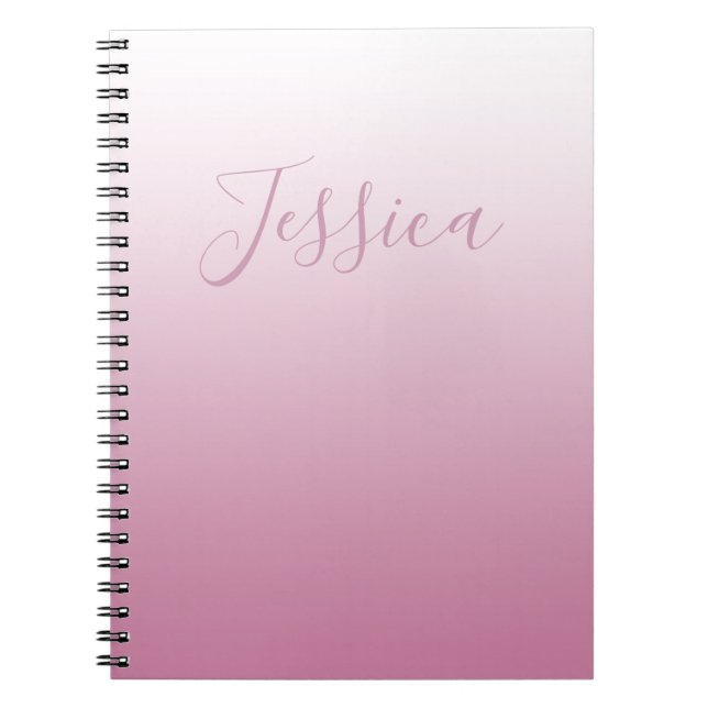 Caderno Espiral Script Elegante & Rosa (qualquer cor) Ombre Editáv (Frente)
