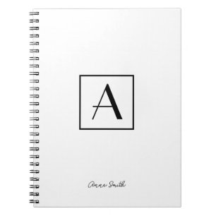 Caderno Espiral Script inicial do Monograma preto e branco profiss