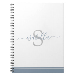 Caderno Espiral Script Moderno Simples Monograma Elegante Azul Emp