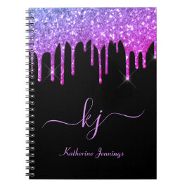 Caderno Espiral Script Monograma de Drives de Brilha Roxo Preto El