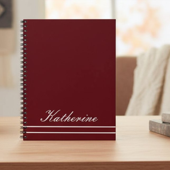 Caderno Espiral Script Name Minimalist Burgundy Red (Criador carregado)