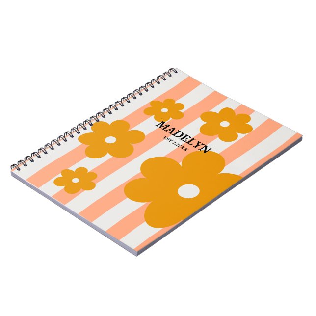 Caderno Espiral Script Personalizado de Stripes Rosa e Flores Amar (Left Side)