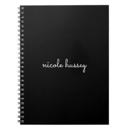 Caderno Espiral Script Preto | Na moda Monograma Moderno Minimalis