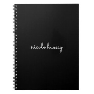Caderno Espiral Script Preto Na moda Monograma Moderno Minimalis