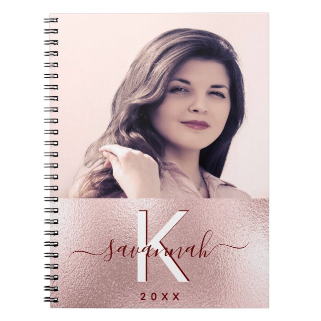 Caderno Espiral script rosa gold blush fotomografia monograma (Frente)