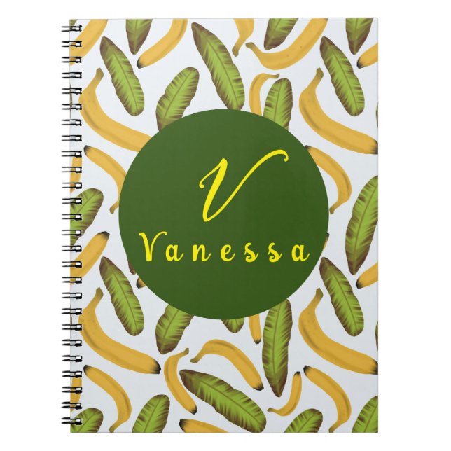 Caderno Espiral Script Tropical Banana Leaf Monograma (Frente)