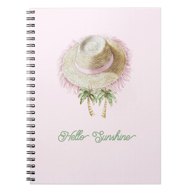 Caderno Espiral Sea Sand Sun Straw Hat Palm Trees Sunshine (Frente)