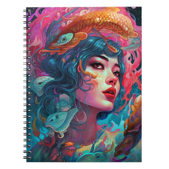 Caderno Espiral Sea Serpent Hair Lady Fantasy Art (Frente)