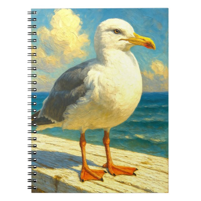 Caderno Espiral Seagull Notebook | Coastal Beach Bird Art Journal (Frente)