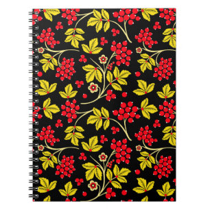 Caderno Espiral  seamless pattern of flowers and berries. Russian