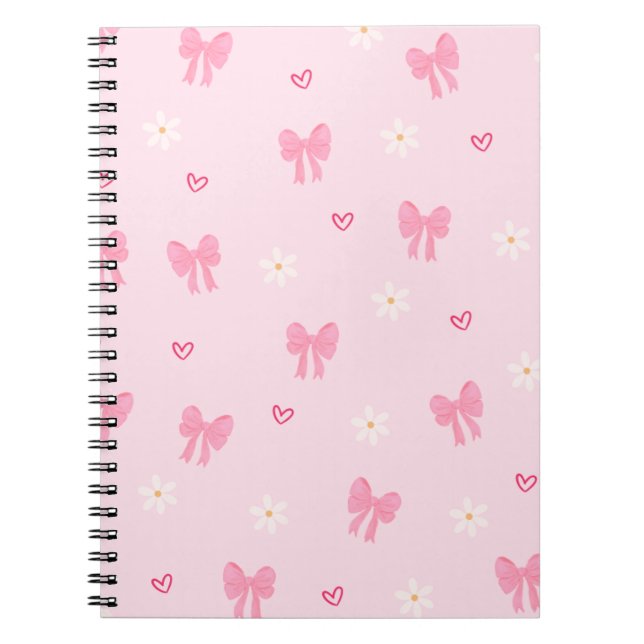 Caderno Espiral Seamless Pink Bow and Floral Pattern – Cute Girly  (Frente)