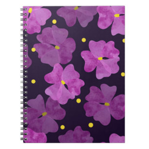 Caderno Espiral Seamless violet flowers pattern. Floral watercolor