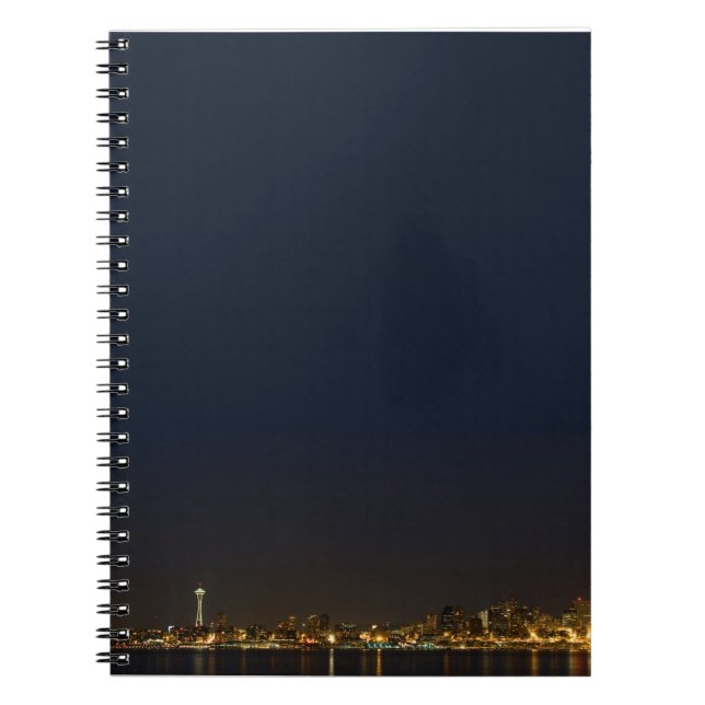 Caderno Espiral Seattle Skyline à Noite (Frente)