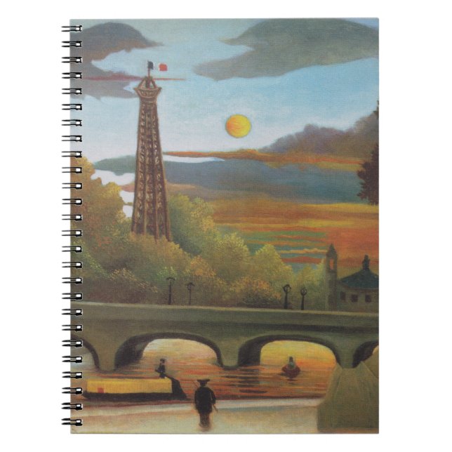 Caderno Espiral Seine and Eiffel Tower at Sunset by Henri Rousseau (Frente)