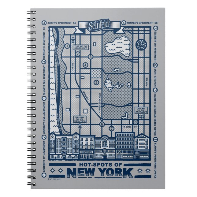 Caderno Espiral Seinfeld | Hot Spots of New York Map (Frente)