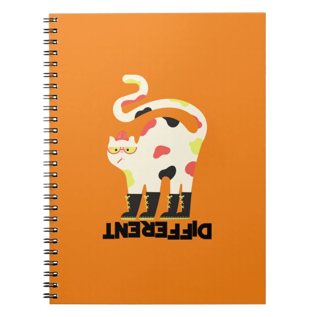 Caderno Espiral Seja diferente, design de gato engraçado (Frente)
