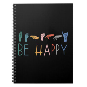 Caderno Espiral Seja feliz, cotidiano, com óculos, com o símbolo