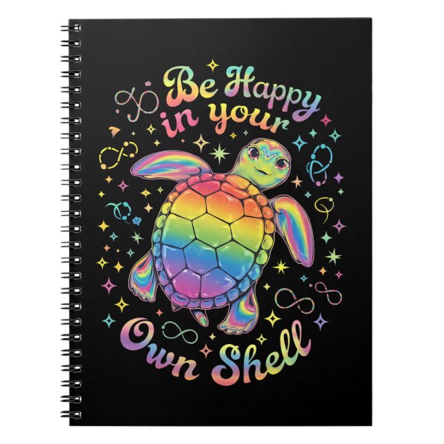 Caderno Espiral Seja Feliz Na Sua Própria Concha Tartaruga Arco-Ír (Frente)