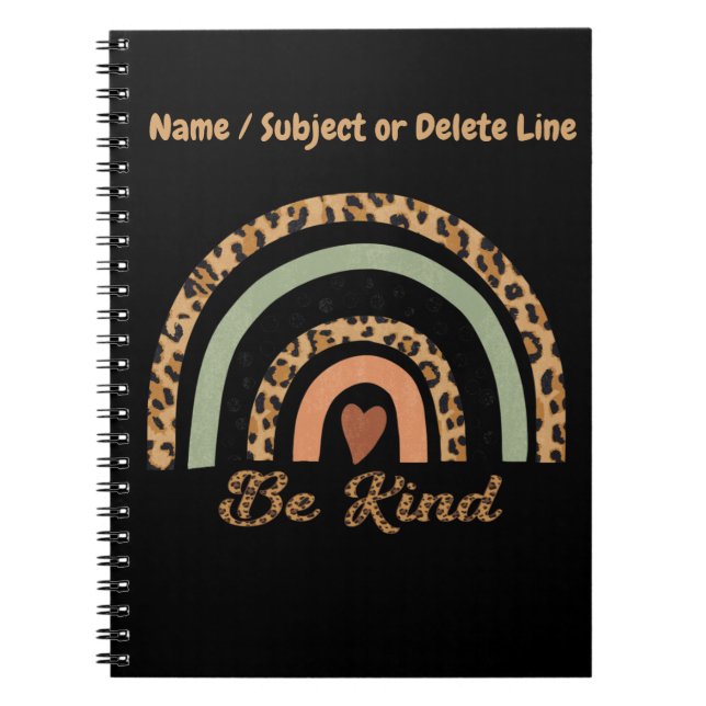 Caderno Espiral Seja gentil com Leopardo, imprima arco-íris (Frente)