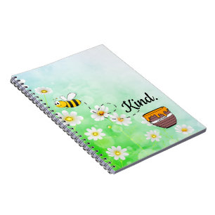 Caderno Espiral Seja gentil   Texto Floral Branco e Verde Belo