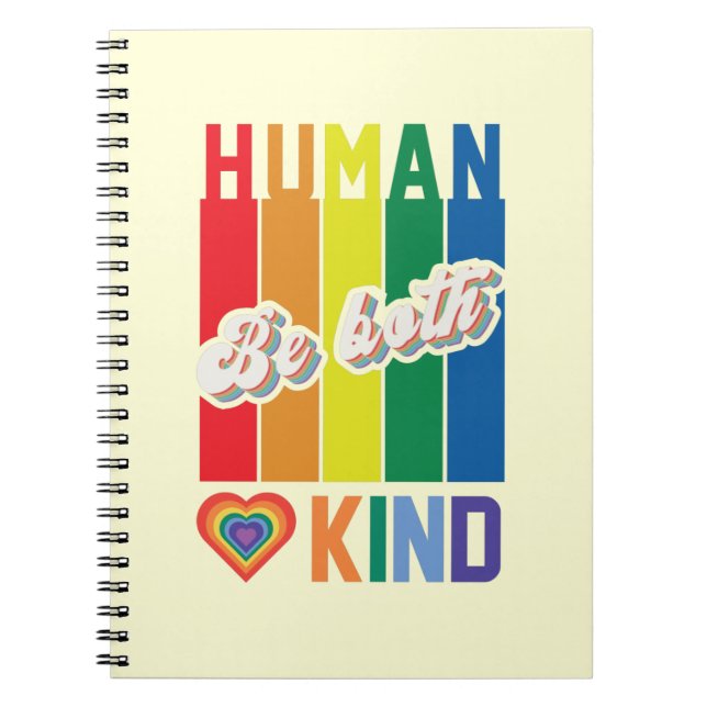 Caderno Espiral Seja humano e gentil - Inspirado no Arco-Íris Vint (Frente)