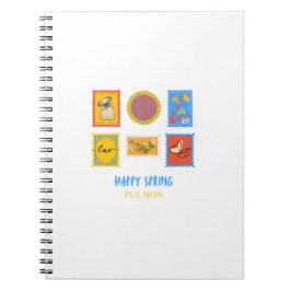 Caderno Espiral Selo de primavera Pug feliz 