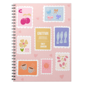 Caderno Espiral Selos de diário de gratidão rosa fofo coquette mod