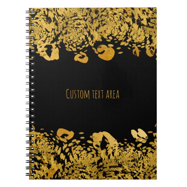 Caderno Espiral Selva Elegante Dourada e Negra Glam Cheetah (Frente)
