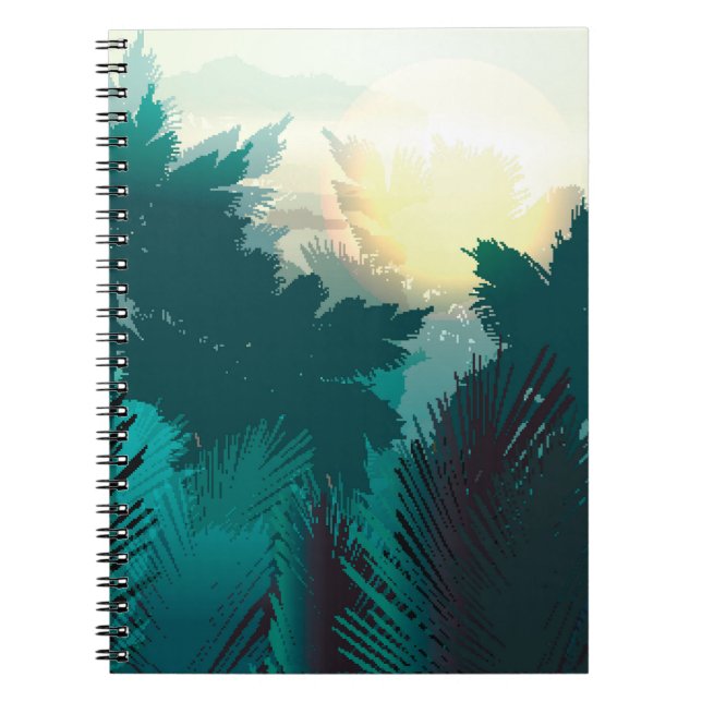 Caderno Espiral Selva Tropical: Paisagem da Manhã Vintage. (Frente)