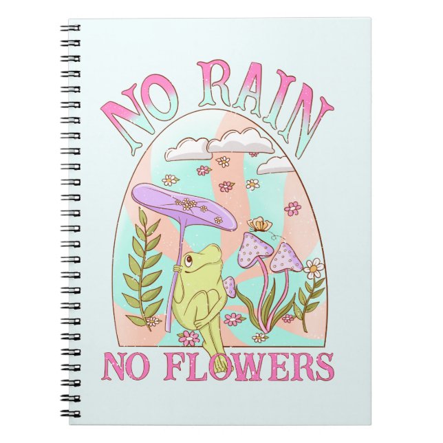 Caderno Espiral Sem Chuva, Sem Flores - Floral e Cogumelo Vibrante (Frente)