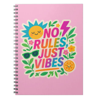 Caderno Espiral Sem Regras Apenas Vibes - Gradiente Neon Kawaii-Pu
