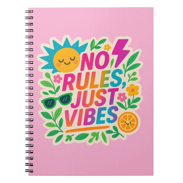 Caderno Espiral Sem Regras Apenas Vibes - Gradiente Neon Kawaii-Pu (Frente)