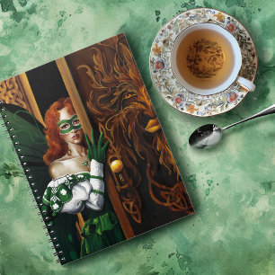 Caderno Espiral Senha Secreta da Fada Céltica Verde Mística Irland