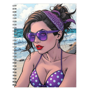 Caderno Espiral Senhora da praia em Shades, Bikini e Bandana