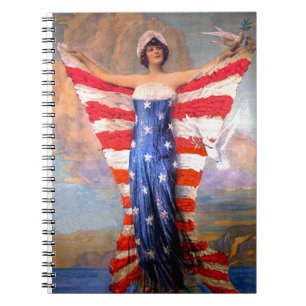 Caderno Espiral Senhora do vintage da bandeira americana